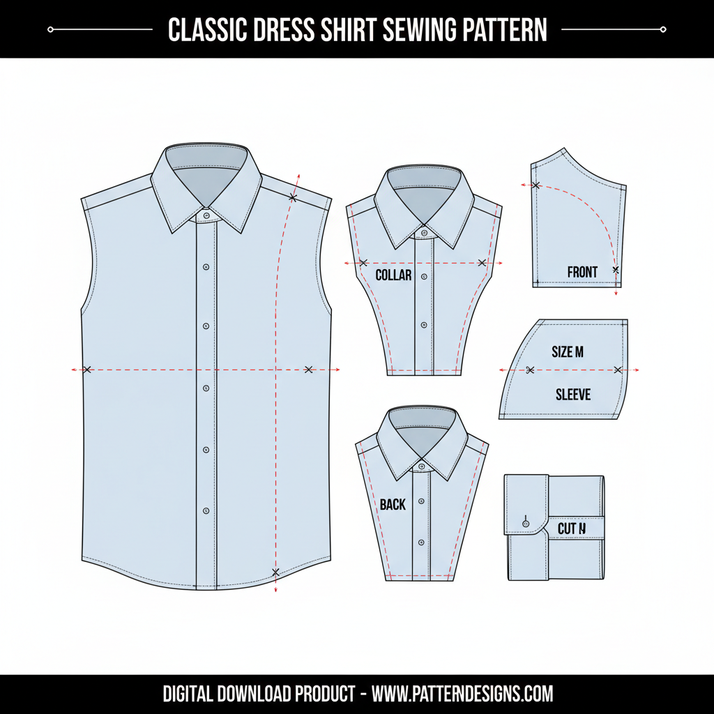 Men's Classic Dress Shirt Sewing Pattern