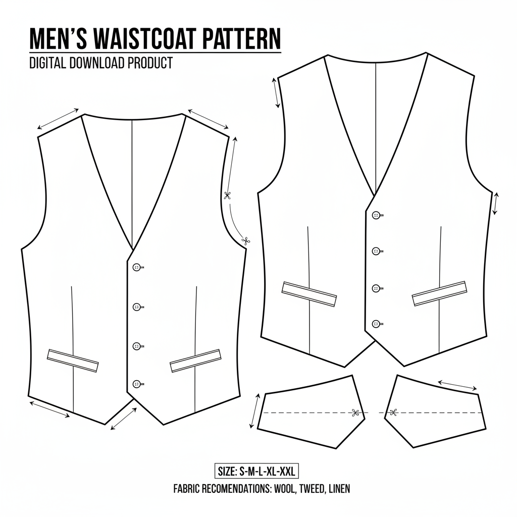 Men's Vest Waistcoat Sewing Pattern
