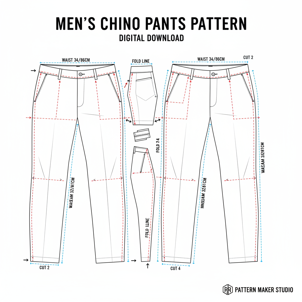 Men's Casual Chino Pants Sewing Pattern